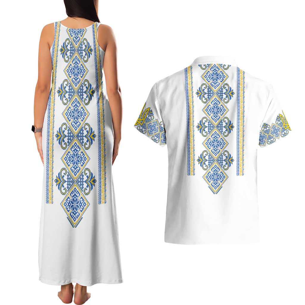 Vyshyvanka Day Couples Matching Tank Maxi Dress and Hawaiian Shirt Ukrainian Folk Traditions Pattern White Version