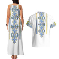 Vyshyvanka Day Couples Matching Tank Maxi Dress and Hawaiian Shirt Ukrainian Folk Traditions Pattern White Version