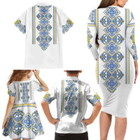 Vyshyvanka Day Family Matching Long Sleeve Bodycon Dress and Hawaiian Shirt Ukrainian Folk Traditions Pattern White Version