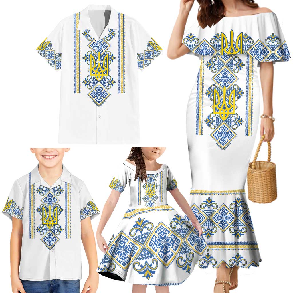 Vyshyvanka Day Family Matching Mermaid Dress and Hawaiian Shirt Ukrainian Folk Traditions Pattern White Version