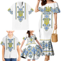 Vyshyvanka Day Family Matching Mermaid Dress and Hawaiian Shirt Ukrainian Folk Traditions Pattern White Version
