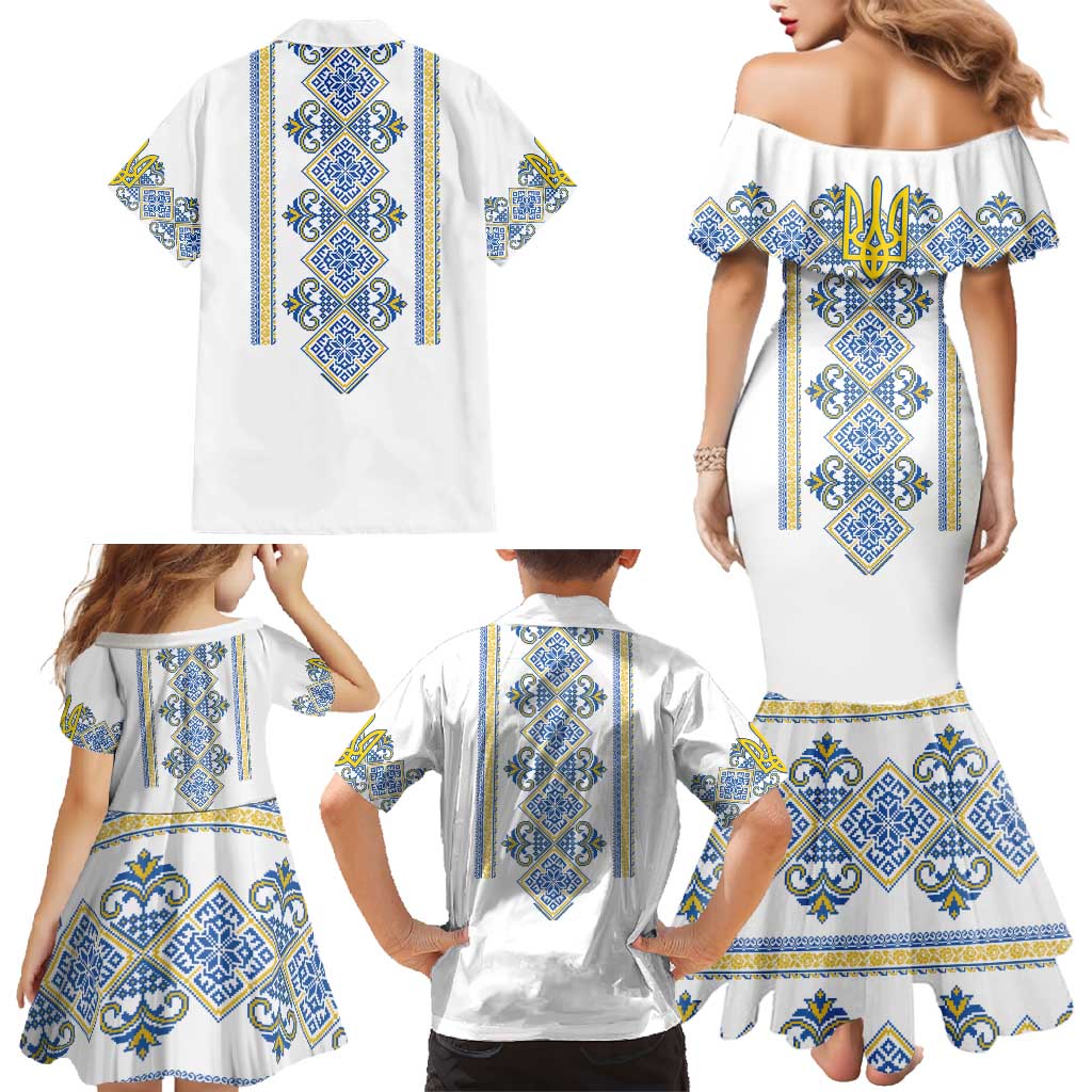 Vyshyvanka Day Family Matching Mermaid Dress and Hawaiian Shirt Ukrainian Folk Traditions Pattern White Version