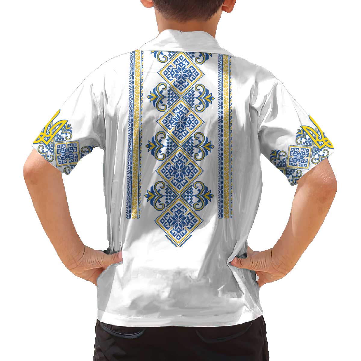 Vyshyvanka Day Family Matching Off The Shoulder Long Sleeve Dress and Hawaiian Shirt Ukrainian Folk Traditions Pattern White Version