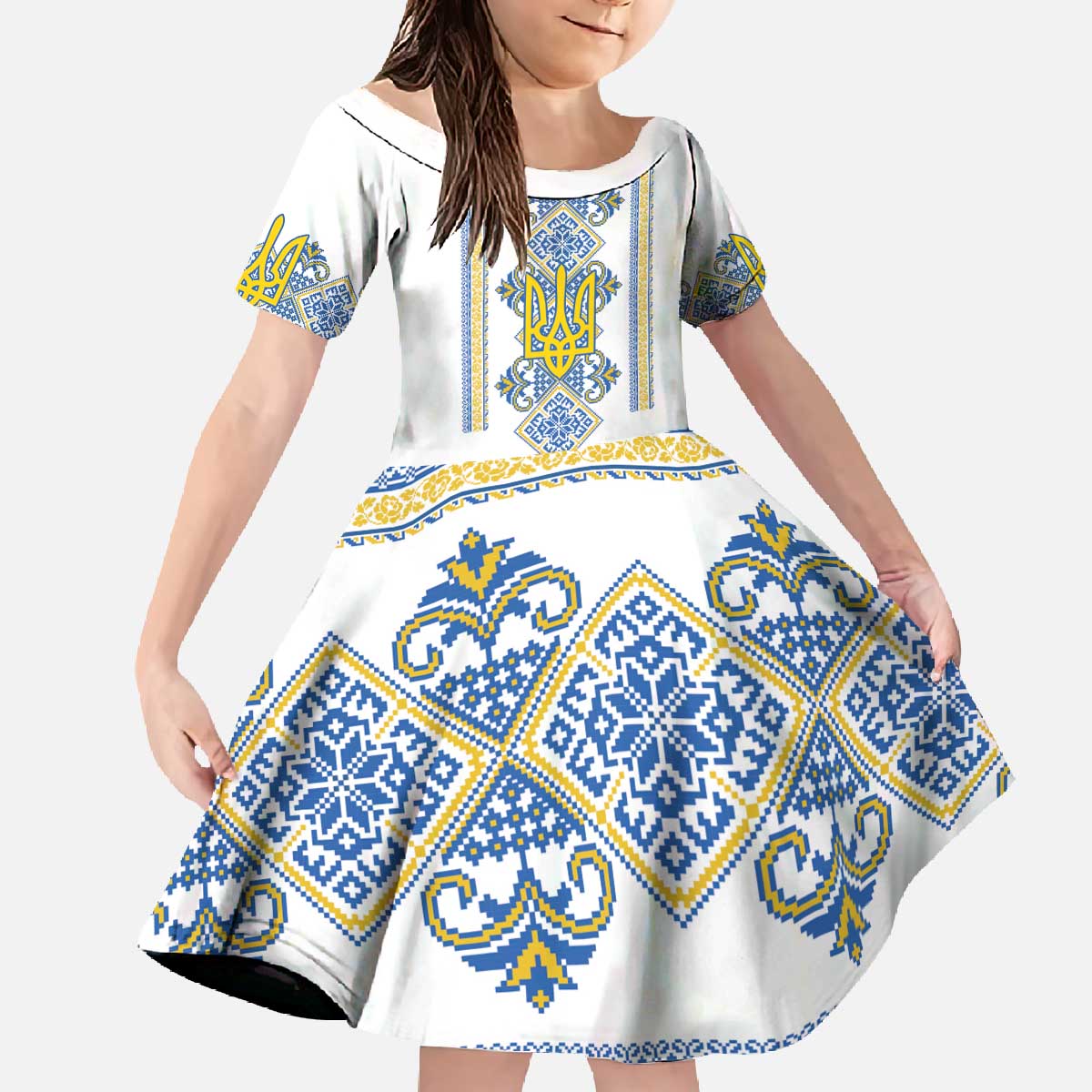 Vyshyvanka Day Family Matching Off The Shoulder Long Sleeve Dress and Hawaiian Shirt Ukrainian Folk Traditions Pattern White Version