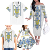 Vyshyvanka Day Family Matching Off The Shoulder Long Sleeve Dress and Hawaiian Shirt Ukrainian Folk Traditions Pattern White Version