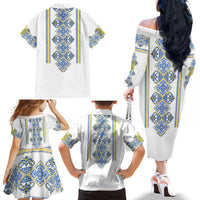 Vyshyvanka Day Family Matching Off The Shoulder Long Sleeve Dress and Hawaiian Shirt Ukrainian Folk Traditions Pattern White Version