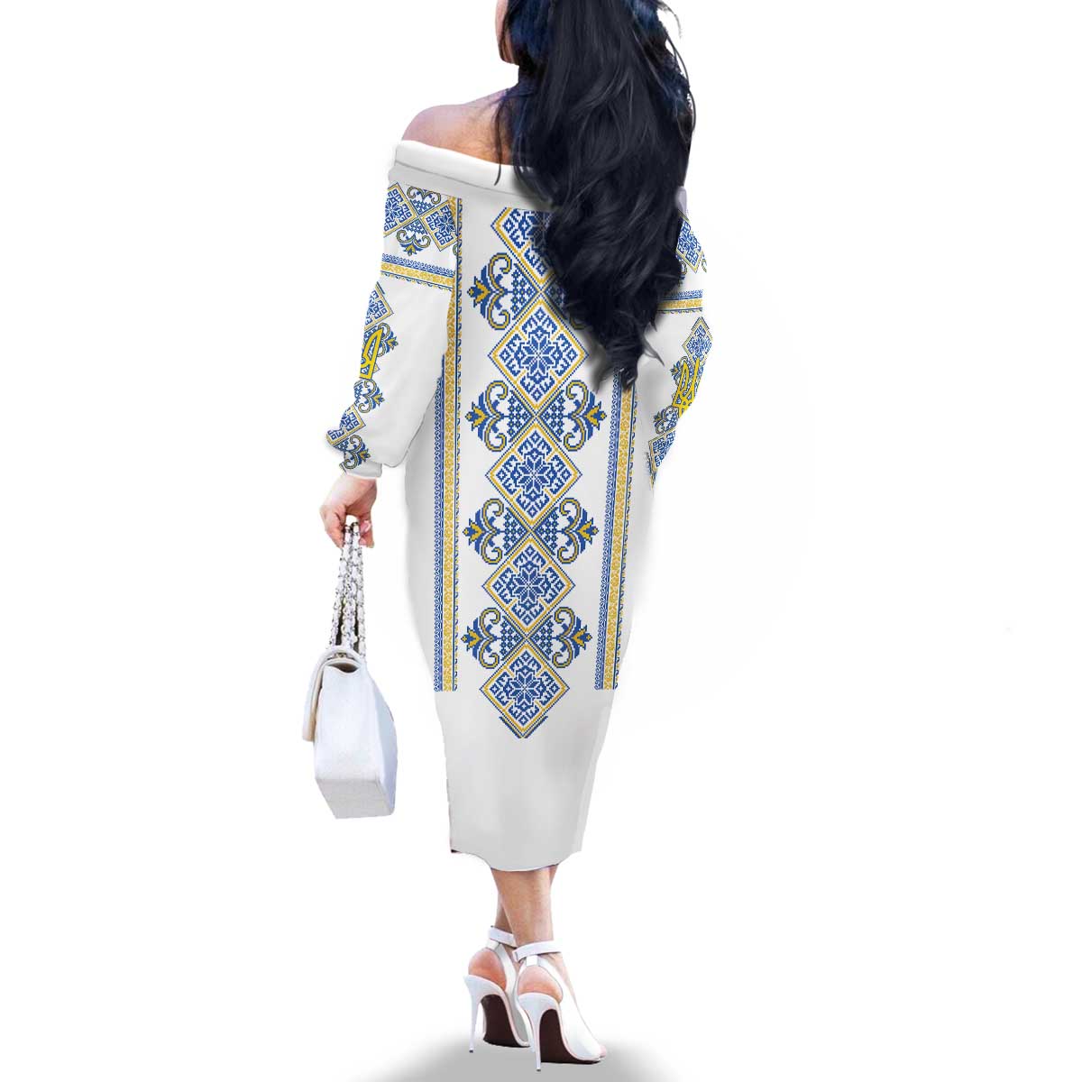Vyshyvanka Day Family Matching Off The Shoulder Long Sleeve Dress and Hawaiian Shirt Ukrainian Folk Traditions Pattern White Version