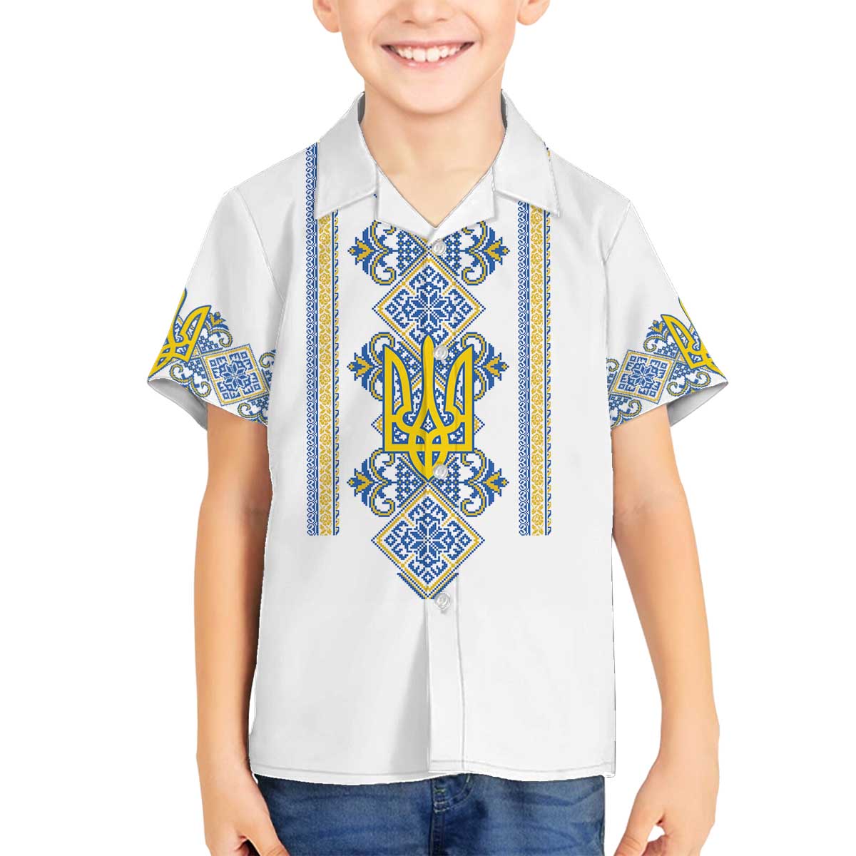 Vyshyvanka Day Family Matching Off The Shoulder Long Sleeve Dress and Hawaiian Shirt Ukrainian Folk Traditions Pattern White Version