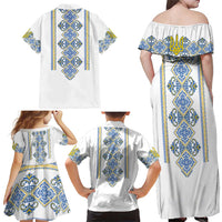 Vyshyvanka Day Family Matching Off Shoulder Maxi Dress and Hawaiian Shirt Ukrainian Folk Traditions Pattern White Version