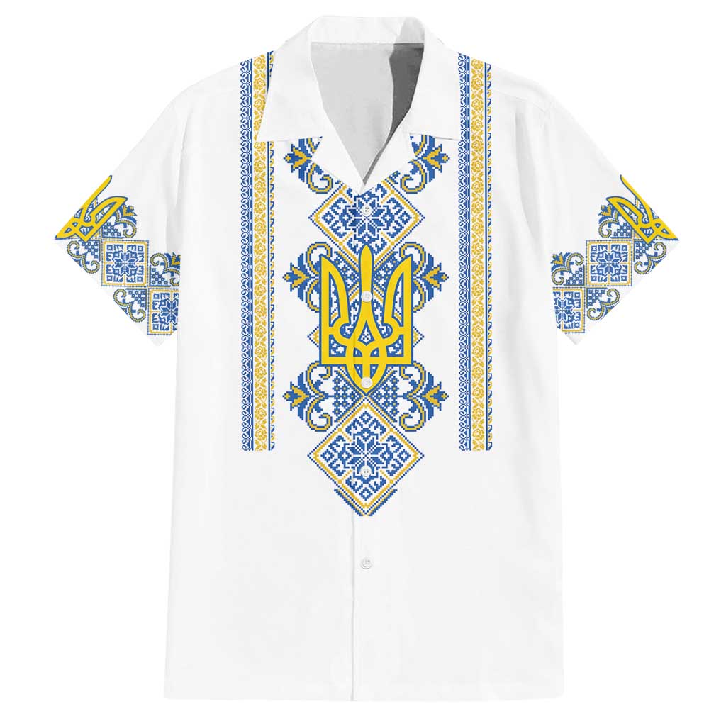Vyshyvanka Day Family Matching Off Shoulder Maxi Dress and Hawaiian Shirt Ukrainian Folk Traditions Pattern White Version