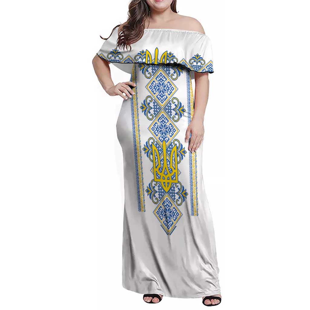 Vyshyvanka Day Family Matching Off Shoulder Maxi Dress and Hawaiian Shirt Ukrainian Folk Traditions Pattern White Version