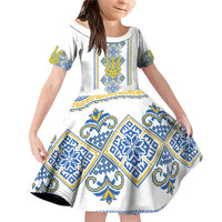 Vyshyvanka Day Family Matching Off Shoulder Short Dress and Hawaiian Shirt Ukrainian Folk Traditions Pattern White Version