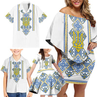Vyshyvanka Day Family Matching Off Shoulder Short Dress and Hawaiian Shirt Ukrainian Folk Traditions Pattern White Version