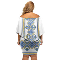Vyshyvanka Day Family Matching Off Shoulder Short Dress and Hawaiian Shirt Ukrainian Folk Traditions Pattern White Version