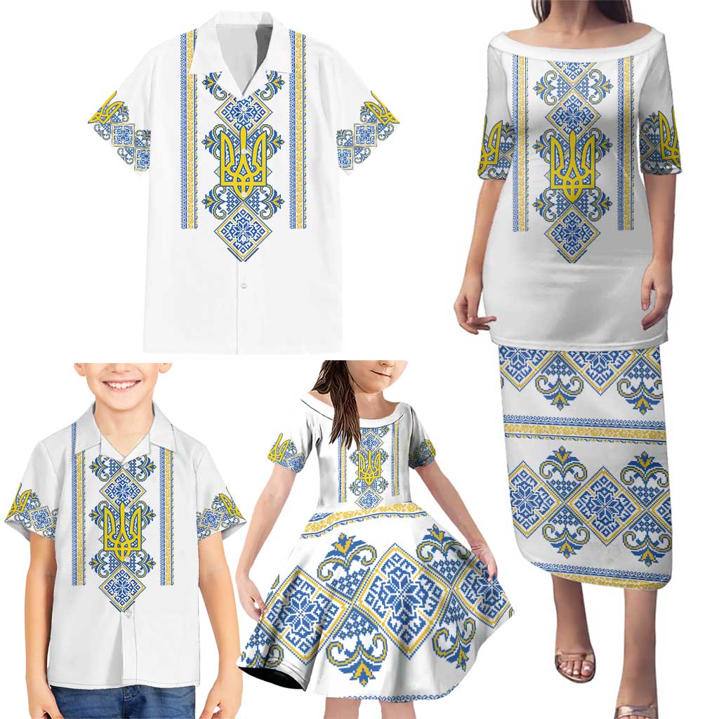 Vyshyvanka Day Family Matching Puletasi and Hawaiian Shirt Ukrainian Folk Traditions Pattern White Version