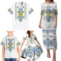 Vyshyvanka Day Family Matching Puletasi and Hawaiian Shirt Ukrainian Folk Traditions Pattern White Version