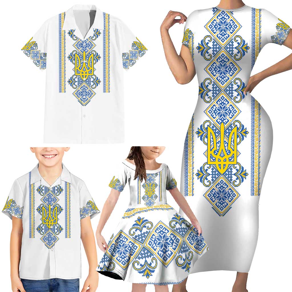 Vyshyvanka Day Family Matching Short Sleeve Bodycon Dress and Hawaiian Shirt Ukrainian Folk Traditions Pattern White Version