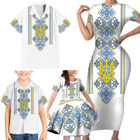 Vyshyvanka Day Family Matching Short Sleeve Bodycon Dress and Hawaiian Shirt Ukrainian Folk Traditions Pattern White Version