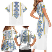 Vyshyvanka Day Family Matching Short Sleeve Bodycon Dress and Hawaiian Shirt Ukrainian Folk Traditions Pattern White Version