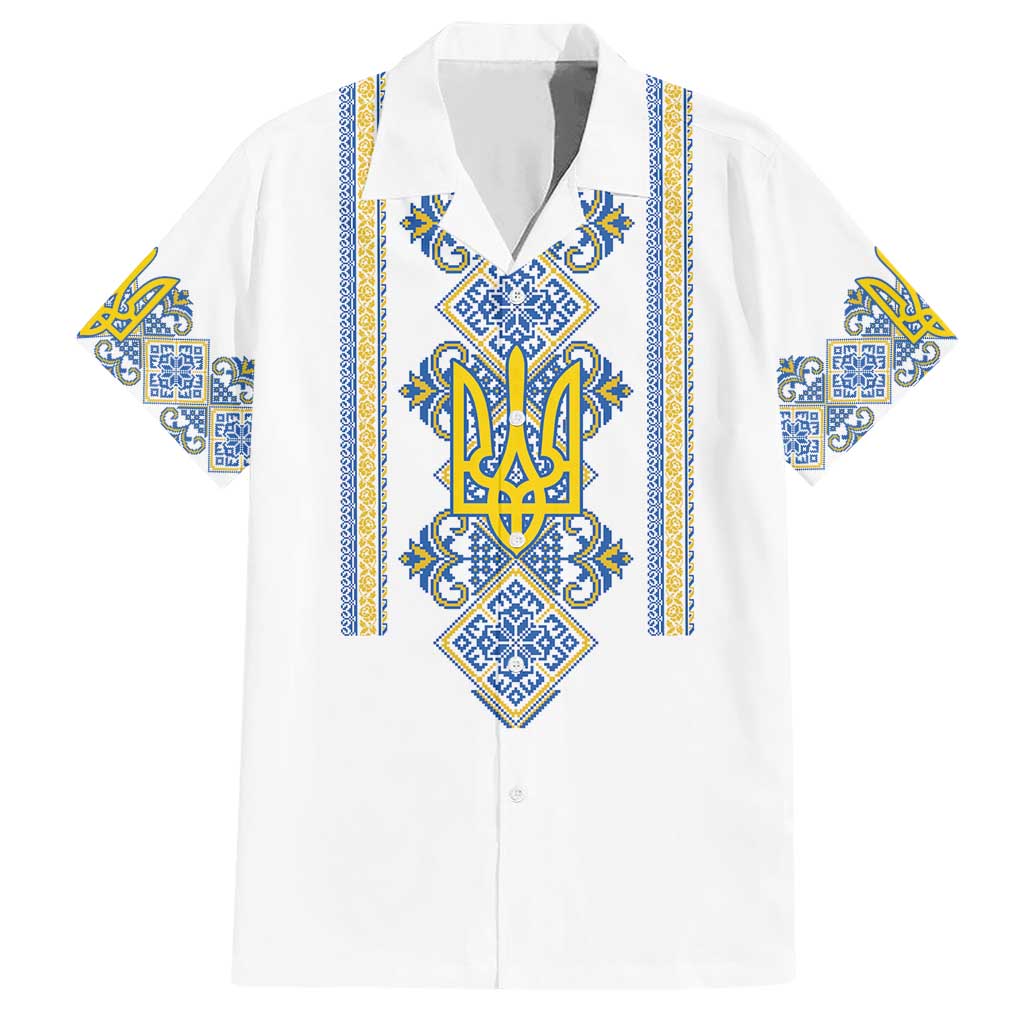 Vyshyvanka Day Family Matching Short Sleeve Bodycon Dress and Hawaiian Shirt Ukrainian Folk Traditions Pattern White Version
