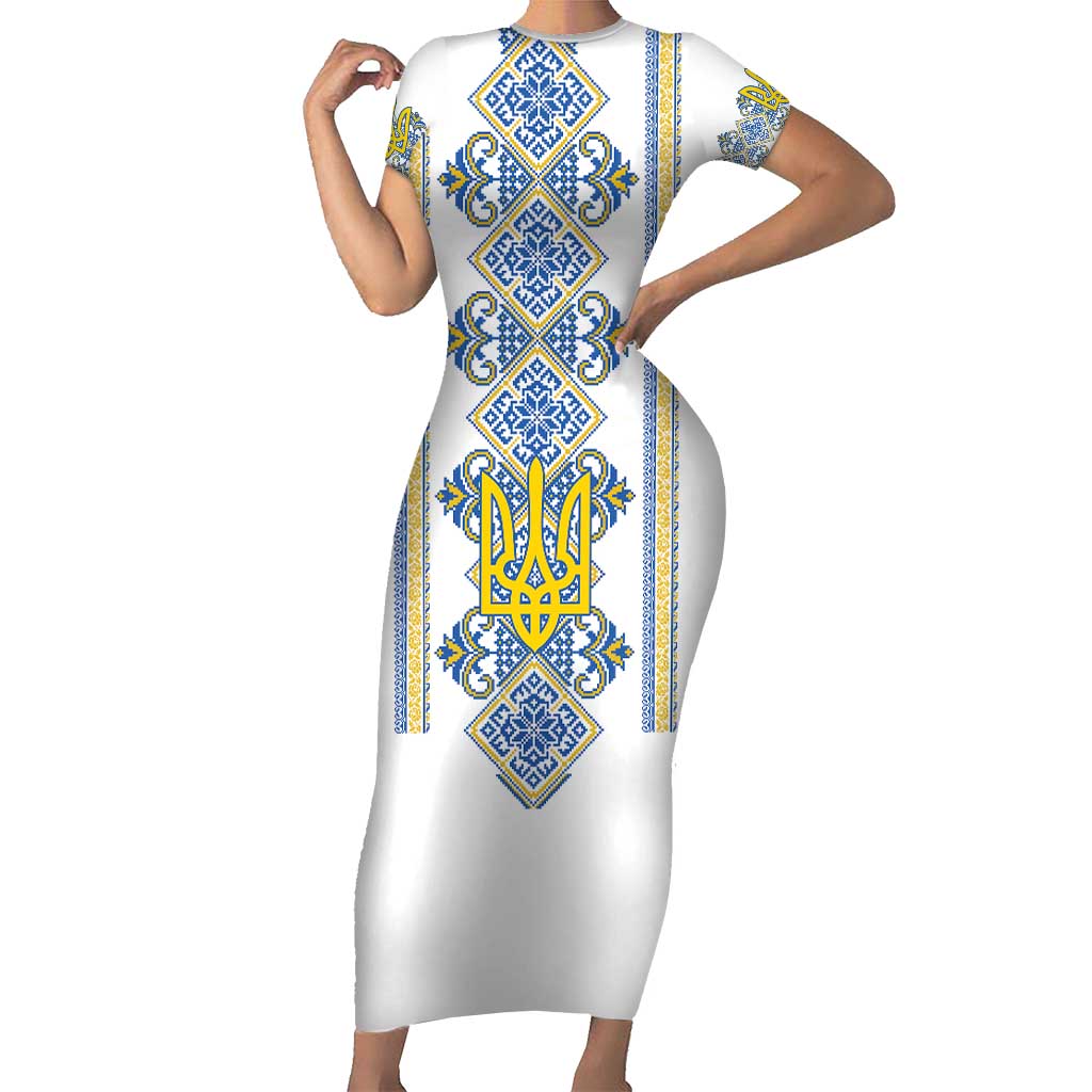 Vyshyvanka Day Family Matching Short Sleeve Bodycon Dress and Hawaiian Shirt Ukrainian Folk Traditions Pattern White Version
