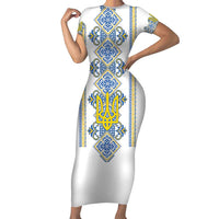 Vyshyvanka Day Family Matching Short Sleeve Bodycon Dress and Hawaiian Shirt Ukrainian Folk Traditions Pattern White Version