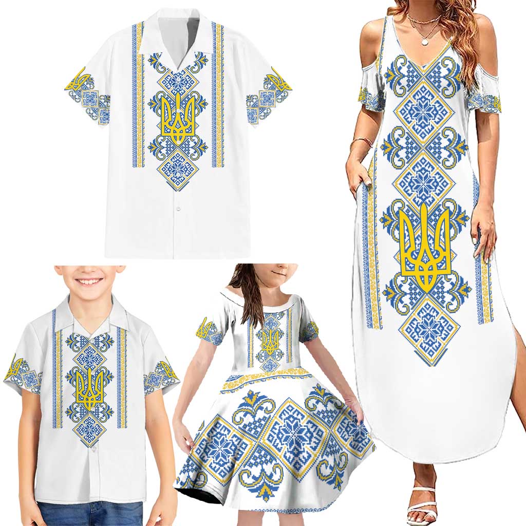 Vyshyvanka Day Family Matching Summer Maxi Dress and Hawaiian Shirt Ukrainian Folk Traditions Pattern White Version