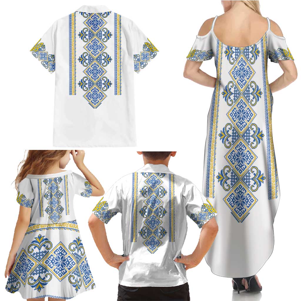 Vyshyvanka Day Family Matching Summer Maxi Dress and Hawaiian Shirt Ukrainian Folk Traditions Pattern White Version