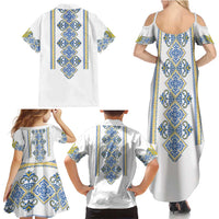 Vyshyvanka Day Family Matching Summer Maxi Dress and Hawaiian Shirt Ukrainian Folk Traditions Pattern White Version