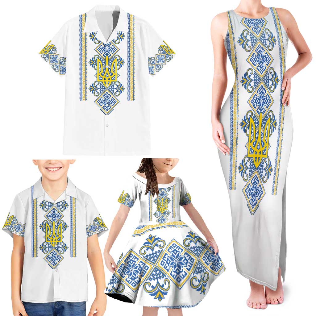 Vyshyvanka Day Family Matching Tank Maxi Dress and Hawaiian Shirt Ukrainian Folk Traditions Pattern White Version