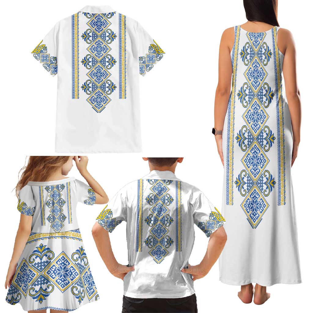 Vyshyvanka Day Family Matching Tank Maxi Dress and Hawaiian Shirt Ukrainian Folk Traditions Pattern White Version