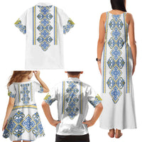 Vyshyvanka Day Family Matching Tank Maxi Dress and Hawaiian Shirt Ukrainian Folk Traditions Pattern White Version