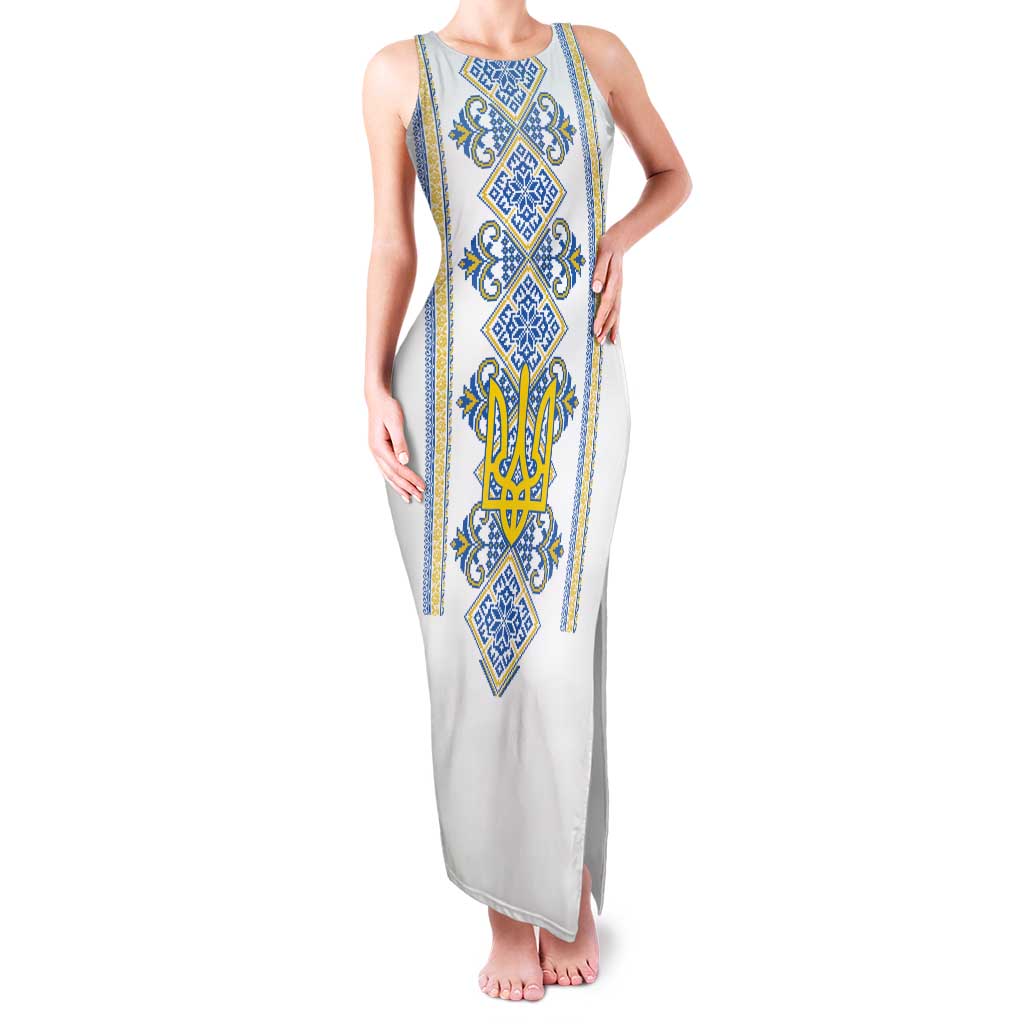 Vyshyvanka Day Family Matching Tank Maxi Dress and Hawaiian Shirt Ukrainian Folk Traditions Pattern White Version