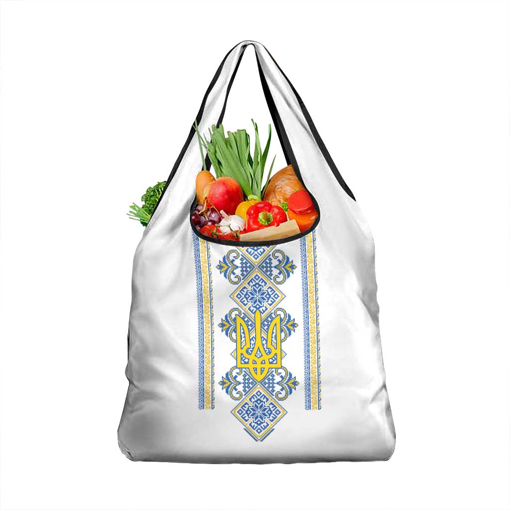 Vyshyvanka Day Grocery Bag Ukrainian Folk Traditions Pattern White Version