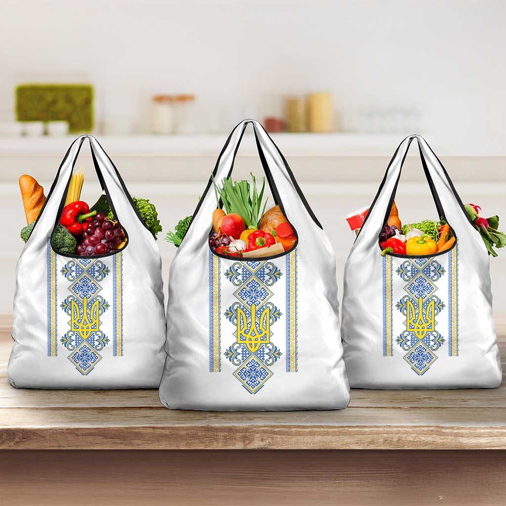 Vyshyvanka Day Grocery Bag Ukrainian Folk Traditions Pattern White Version