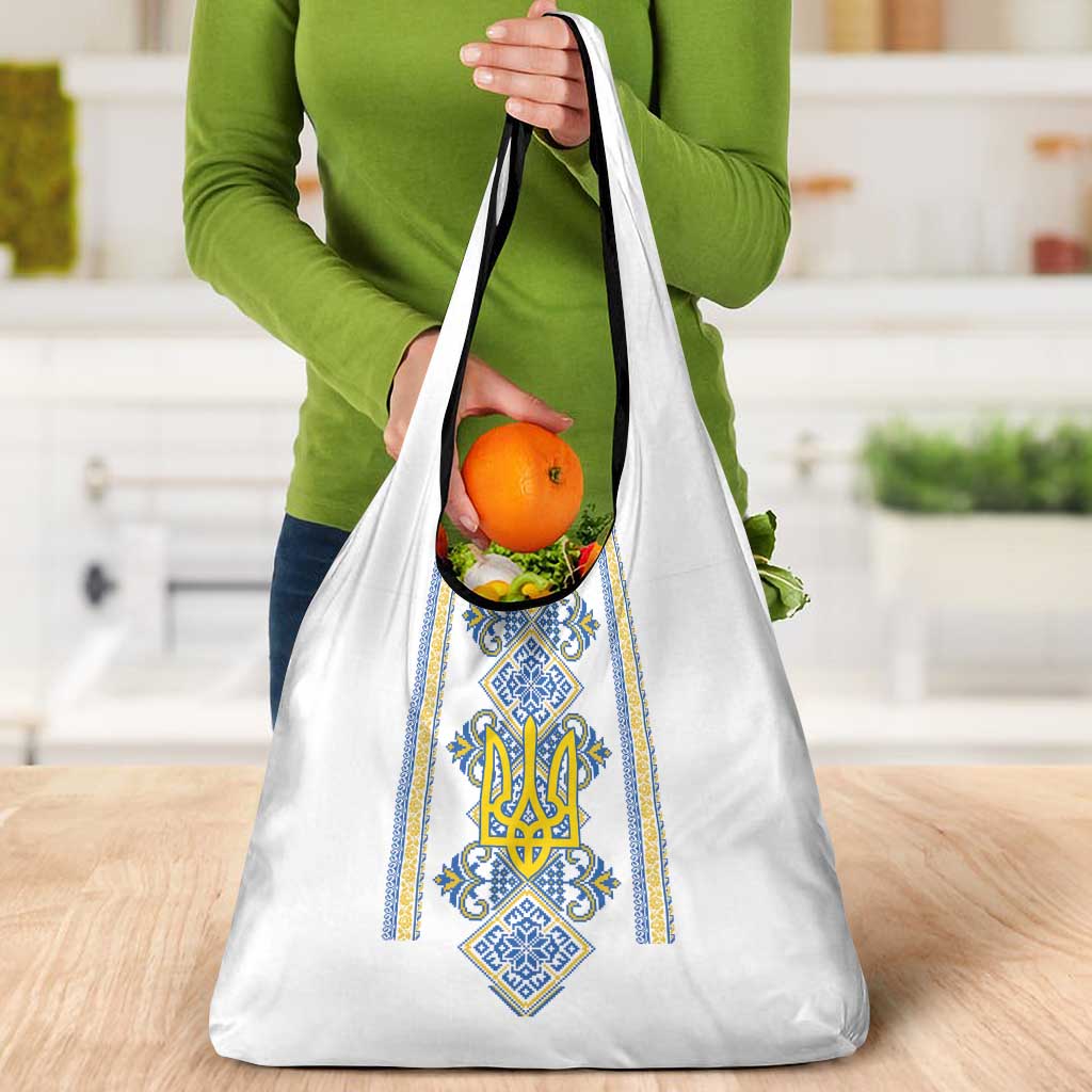 Vyshyvanka Day Grocery Bag Ukrainian Folk Traditions Pattern White Version
