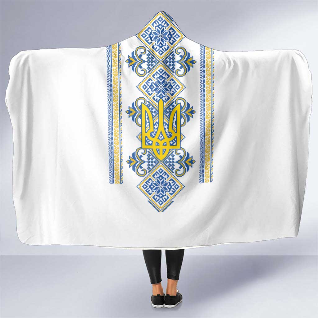 Vyshyvanka Day Hooded Blanket Ukrainian Folk Traditions Pattern White Version