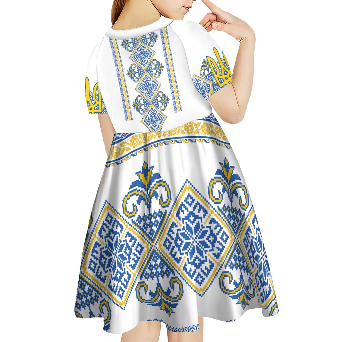 Vyshyvanka Day Kid Short Sleeve Dress Ukrainian Folk Traditions Pattern White Version
