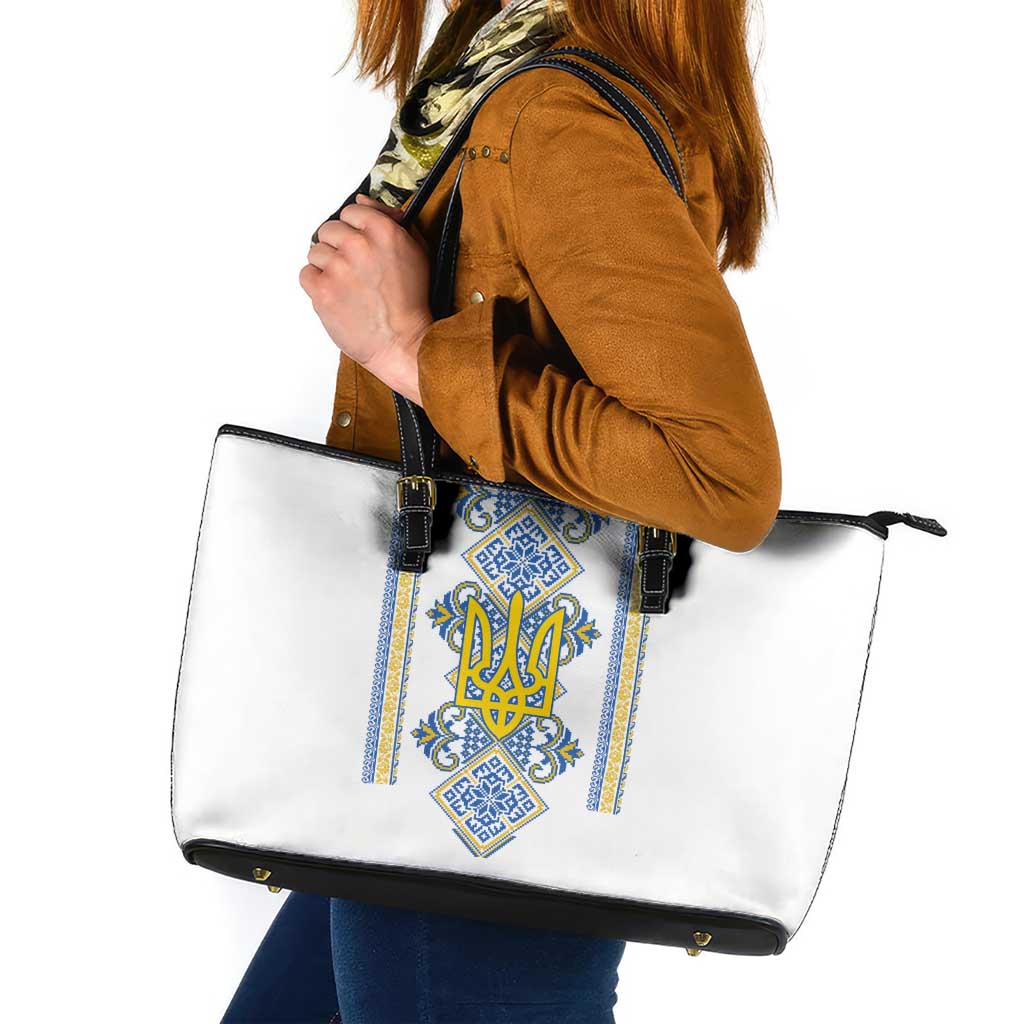 Vyshyvanka Day Leather Tote Bag Ukrainian Folk Traditions Pattern White Version