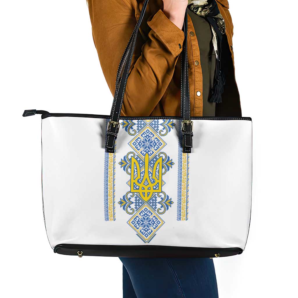 Vyshyvanka Day Leather Tote Bag Ukrainian Folk Traditions Pattern White Version