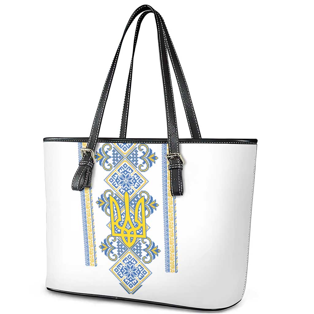 Vyshyvanka Day Leather Tote Bag Ukrainian Folk Traditions Pattern White Version