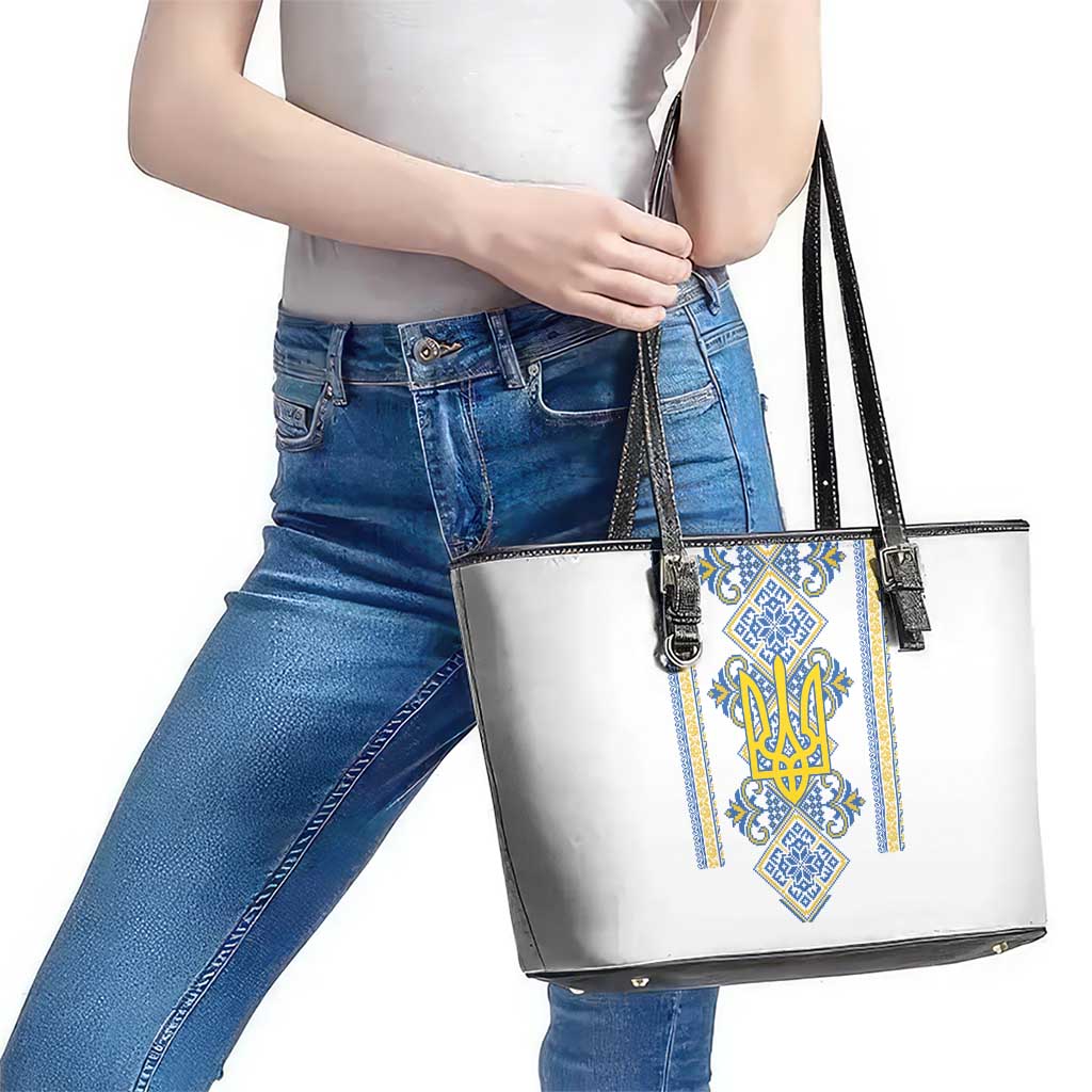 Vyshyvanka Day Leather Tote Bag Ukrainian Folk Traditions Pattern White Version