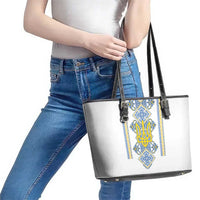 Vyshyvanka Day Leather Tote Bag Ukrainian Folk Traditions Pattern White Version