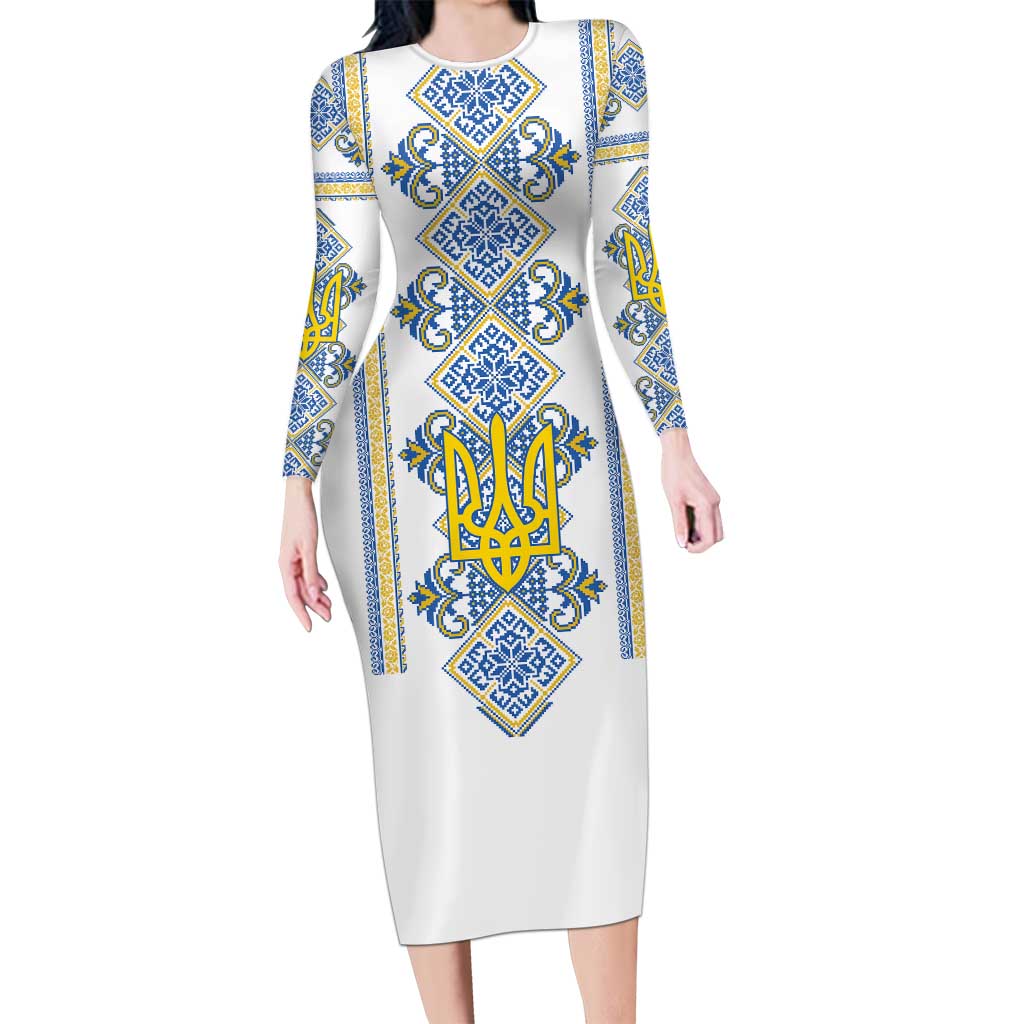 Vyshyvanka Day Long Sleeve Bodycon Dress Ukrainian Folk Traditions Pattern White Version