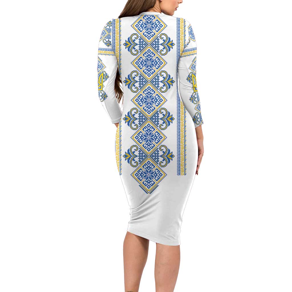 Vyshyvanka Day Long Sleeve Bodycon Dress Ukrainian Folk Traditions Pattern White Version
