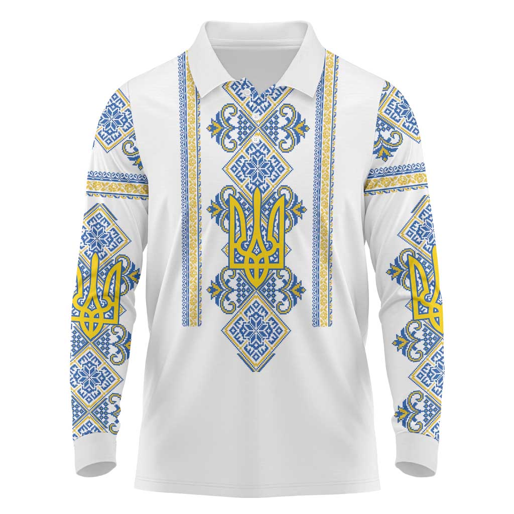 Vyshyvanka Day Long Sleeve Polo Shirt Ukrainian Folk Traditions Pattern White Version