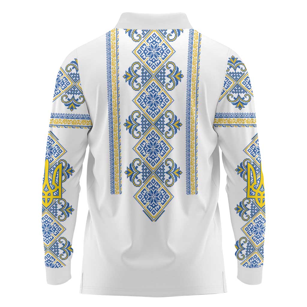 Vyshyvanka Day Long Sleeve Polo Shirt Ukrainian Folk Traditions Pattern White Version