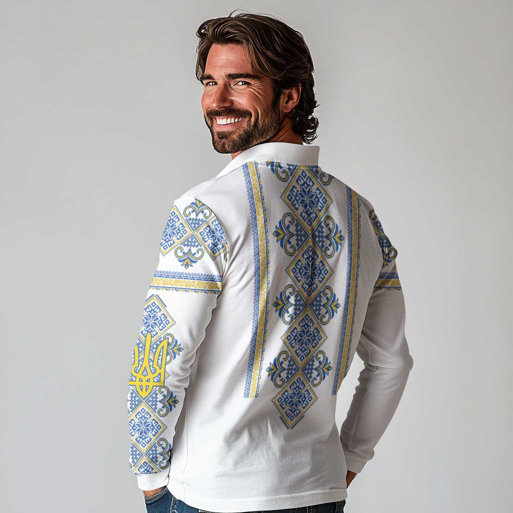 Vyshyvanka Day Long Sleeve Polo Shirt Ukrainian Folk Traditions Pattern White Version