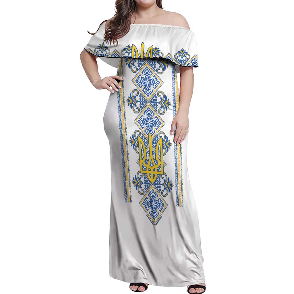Vyshyvanka Day Off Shoulder Maxi Dress Ukrainian Folk Traditions Pattern White Version