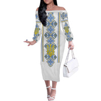 Vyshyvanka Day Off The Shoulder Long Sleeve Dress Ukrainian Folk Traditions Pattern White Version